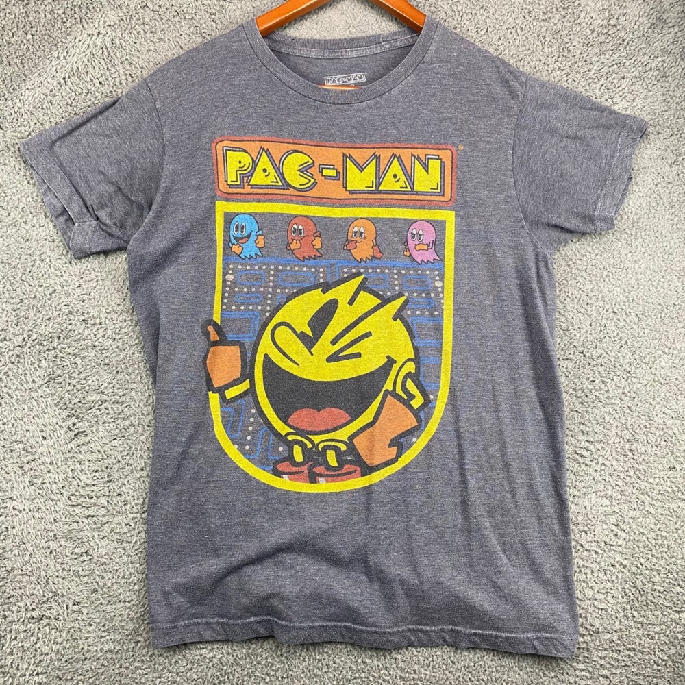 Pac-Man Arcade Game Graphic Print T-Shirt Mens‎ Size M Gray Retro 80s Gamer